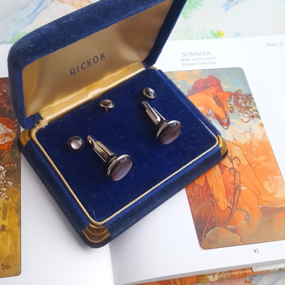 Vintage Hickok MOP Cufflinks Set in Box